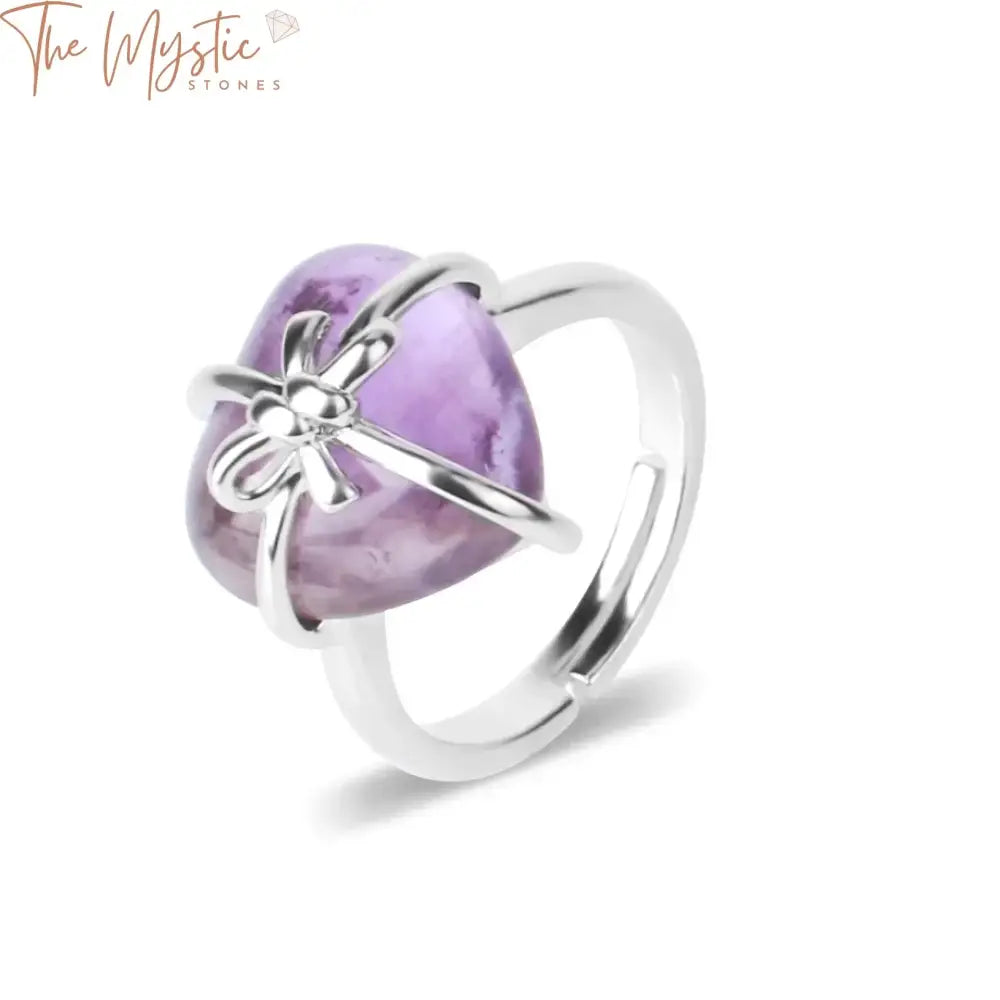 Healing Crystal Heart Bowknot Ring