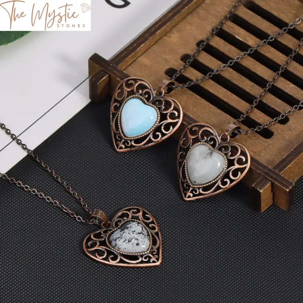 Healing Crystal Heart Pendant Necklace