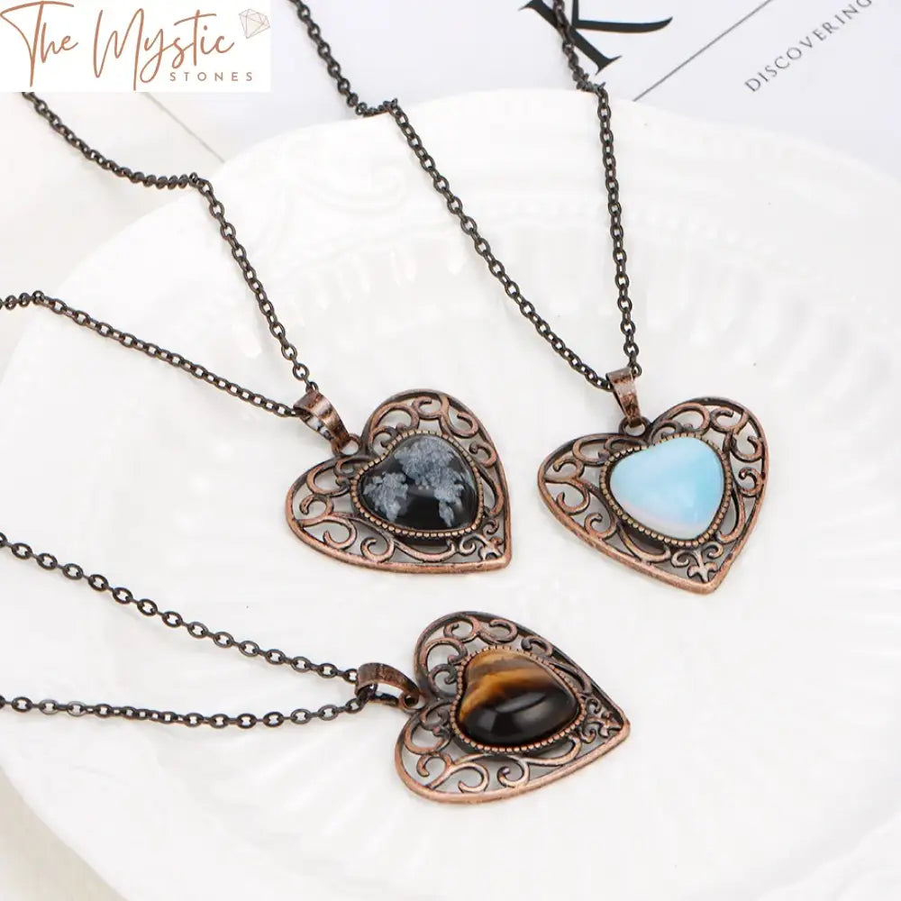 Healing Crystal Heart Pendant Necklace