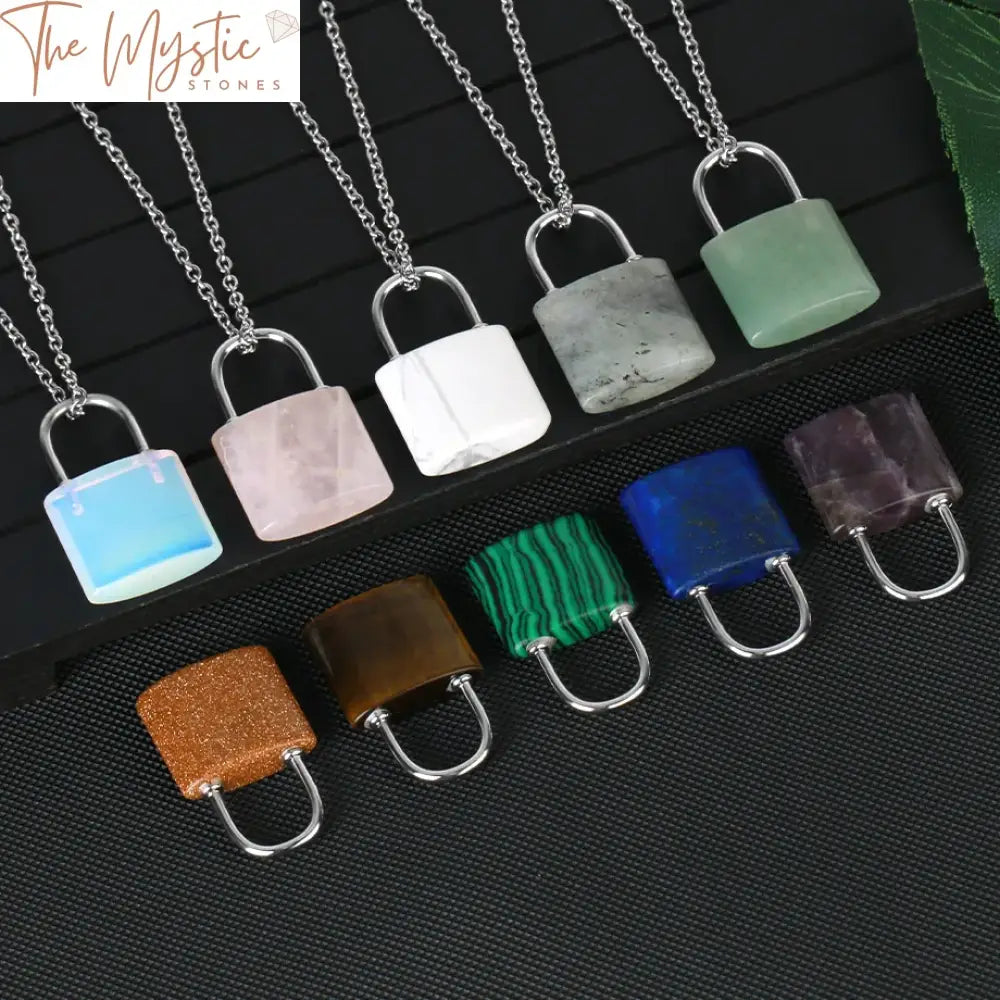 Healing Crystal Lock Pendant Necklace