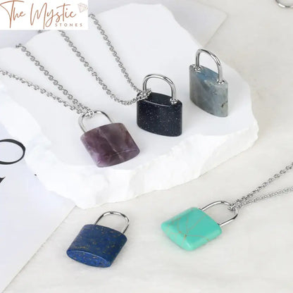 Healing Crystal Lock Pendant Necklace