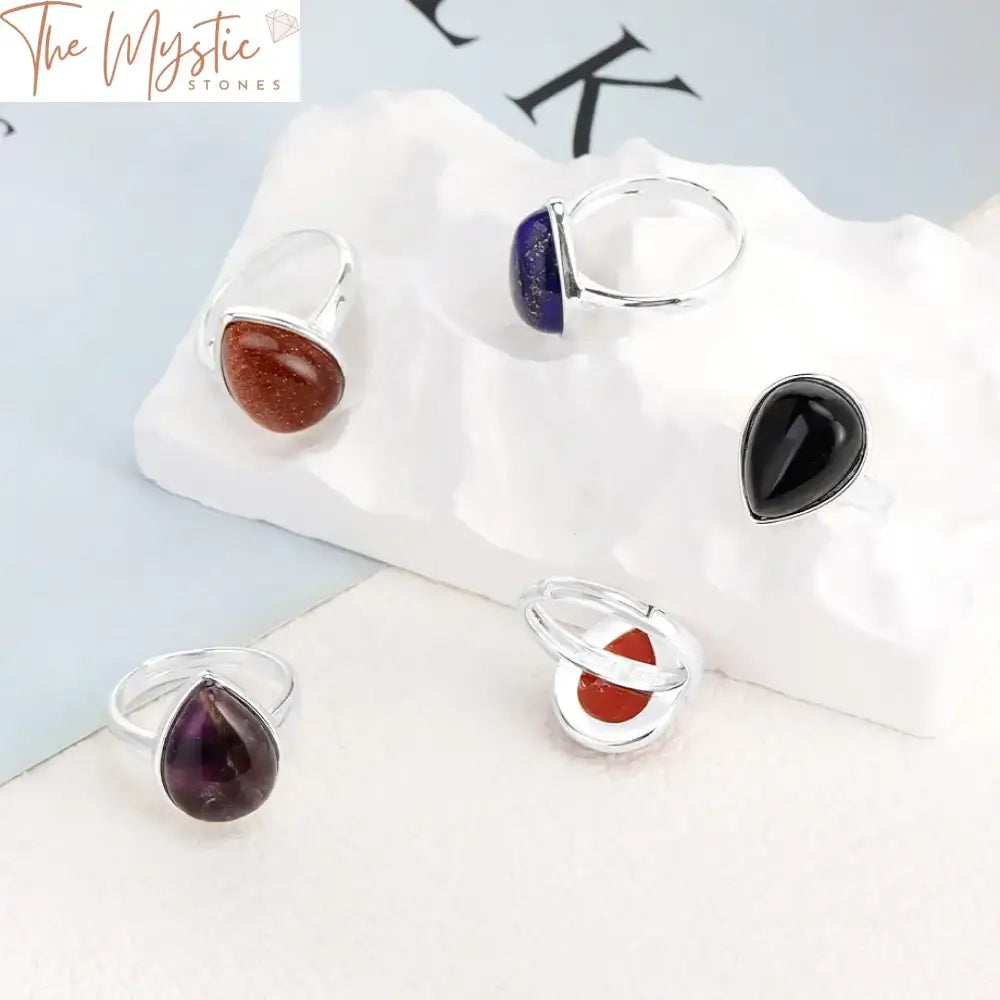 Healing Crystal Water Drop Ring