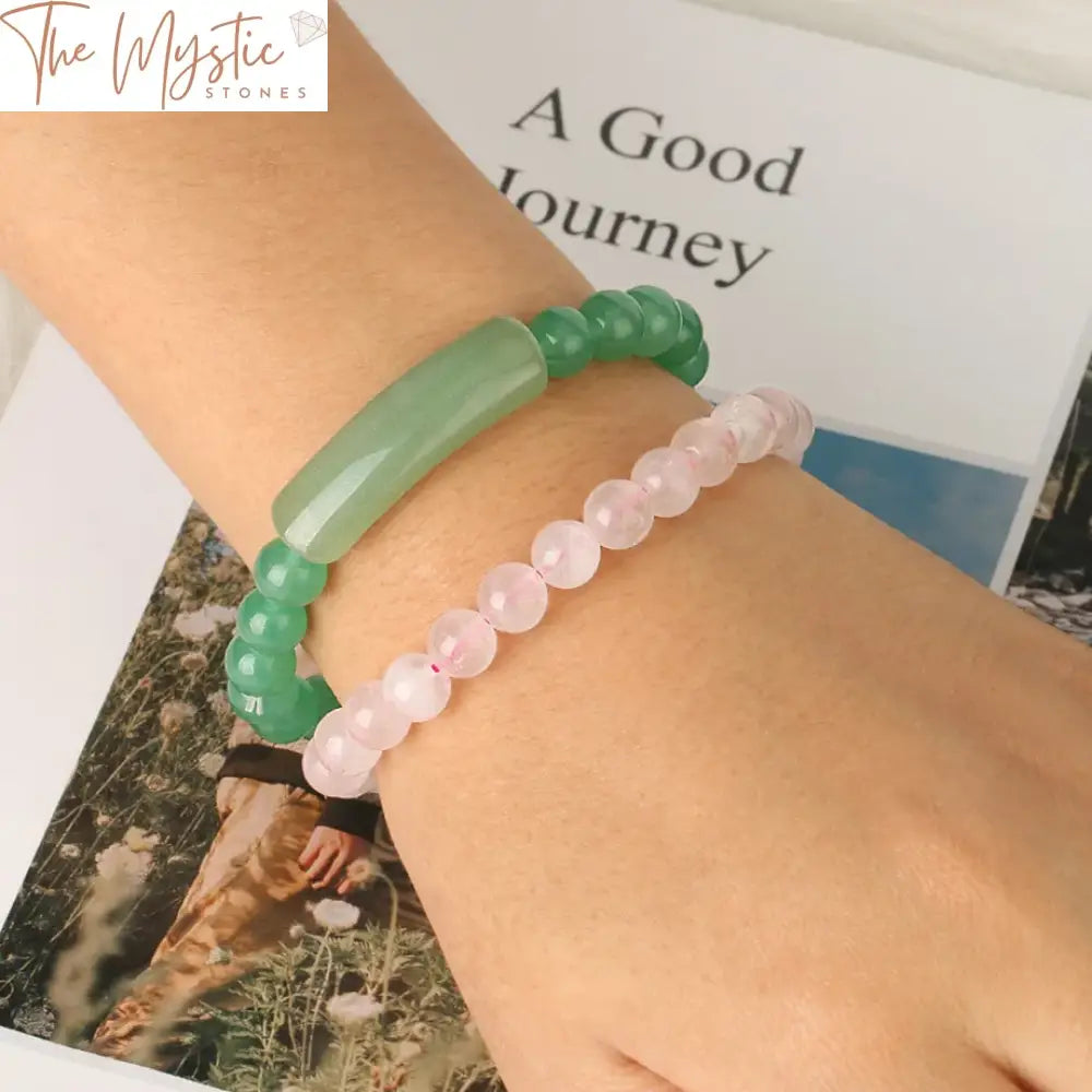 Healing Gemstone Bar Bracelet - Pink Quartz & Green Aventurine