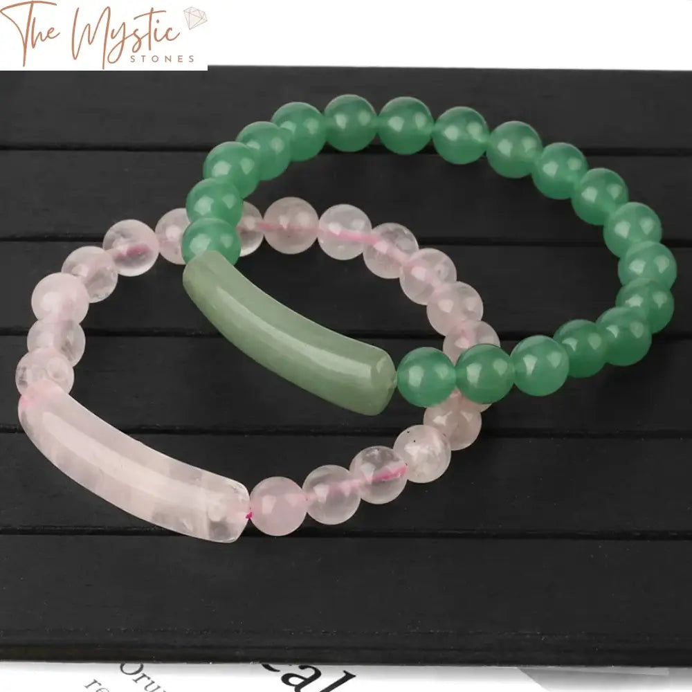 Healing Gemstone Bar Bracelet - Pink Quartz & Green Aventurine