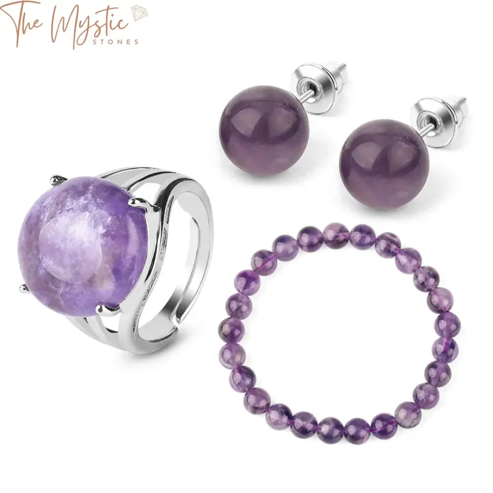 Healing Gemstone Jewelry Set - Pink Quartz Purple Crystal & Green Aventurine