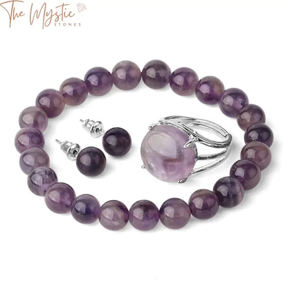 Healing Gemstone Jewelry Set - Pink Quartz Purple Crystal & Green Aventurine