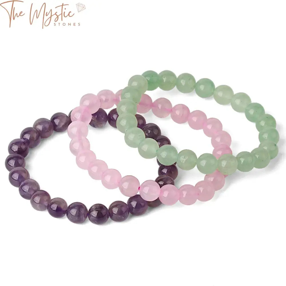 Healing Gemstone Jewelry Set - Pink Quartz Purple Crystal & Green Aventurine