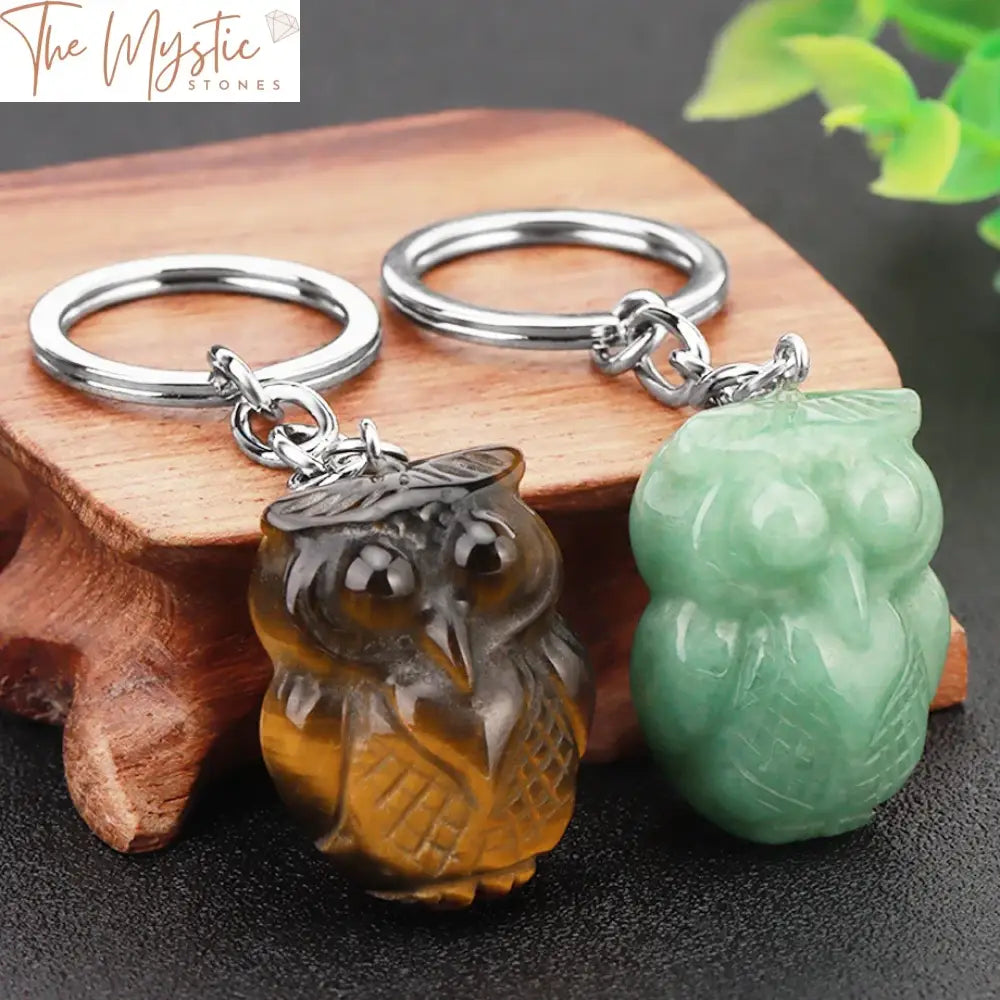 Healing Owl Natural Stone Keychain Pendant