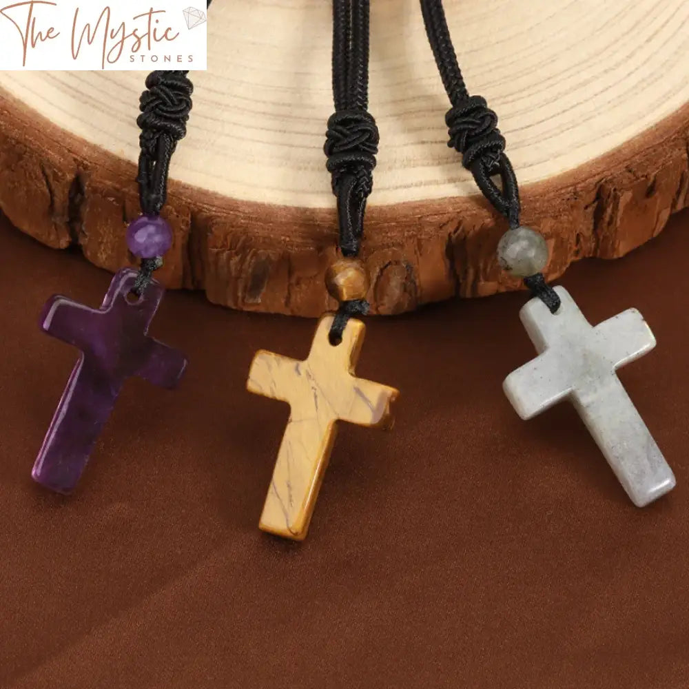 Healing Stone Cross Pendant Necklace