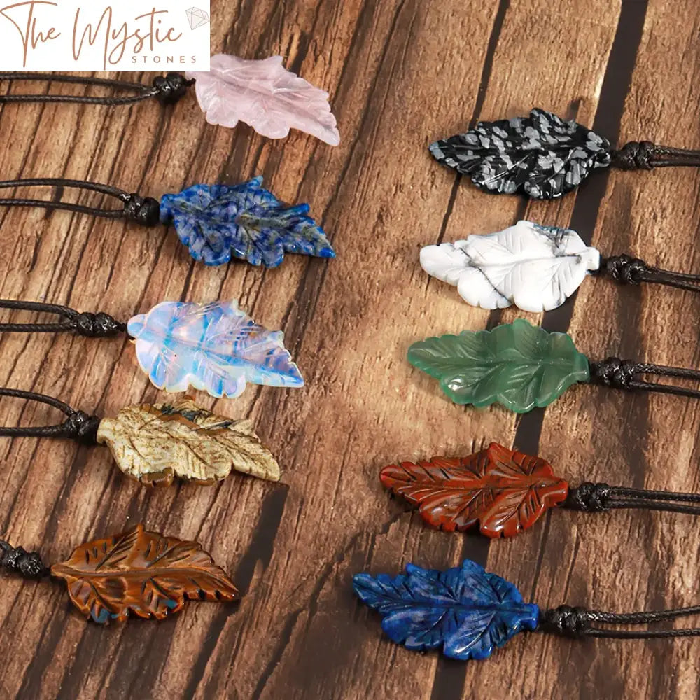 Healing Stone Leaf Pendant Necklace