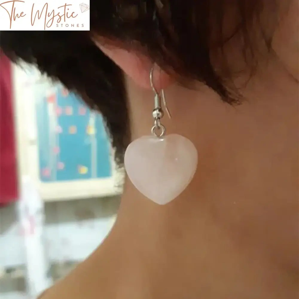 Heart Quartz Crystal Drop Earrings