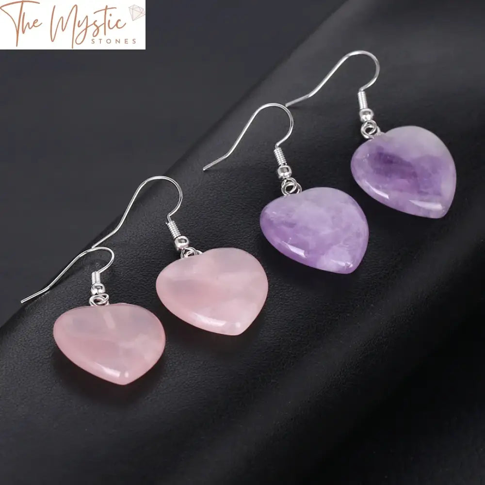 Heart Quartz Crystal Drop Earrings