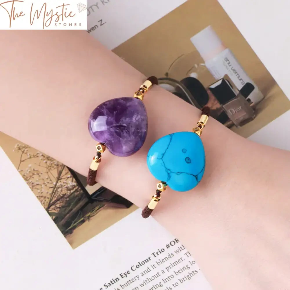 Heart-Shaped Natural Stone Crystal Bracelet