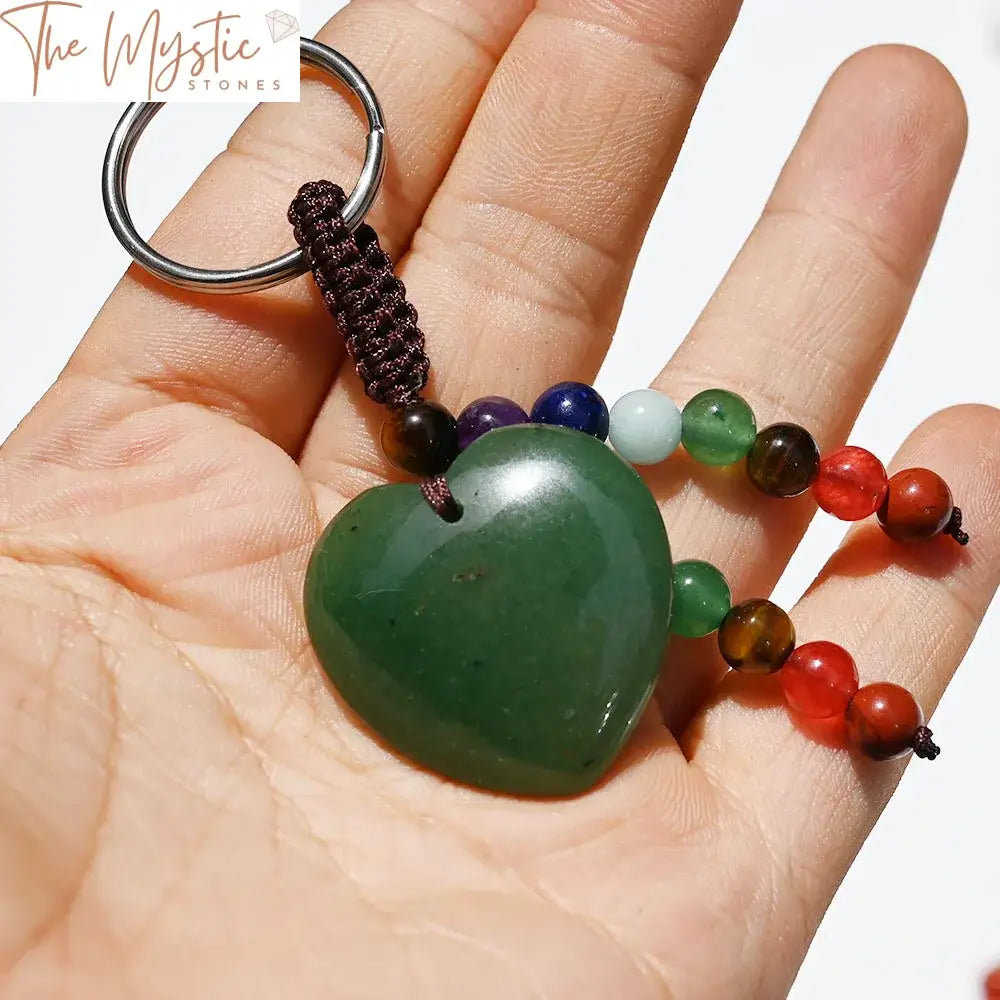 Heart Stone Quartz Crystal Chakra Keychain