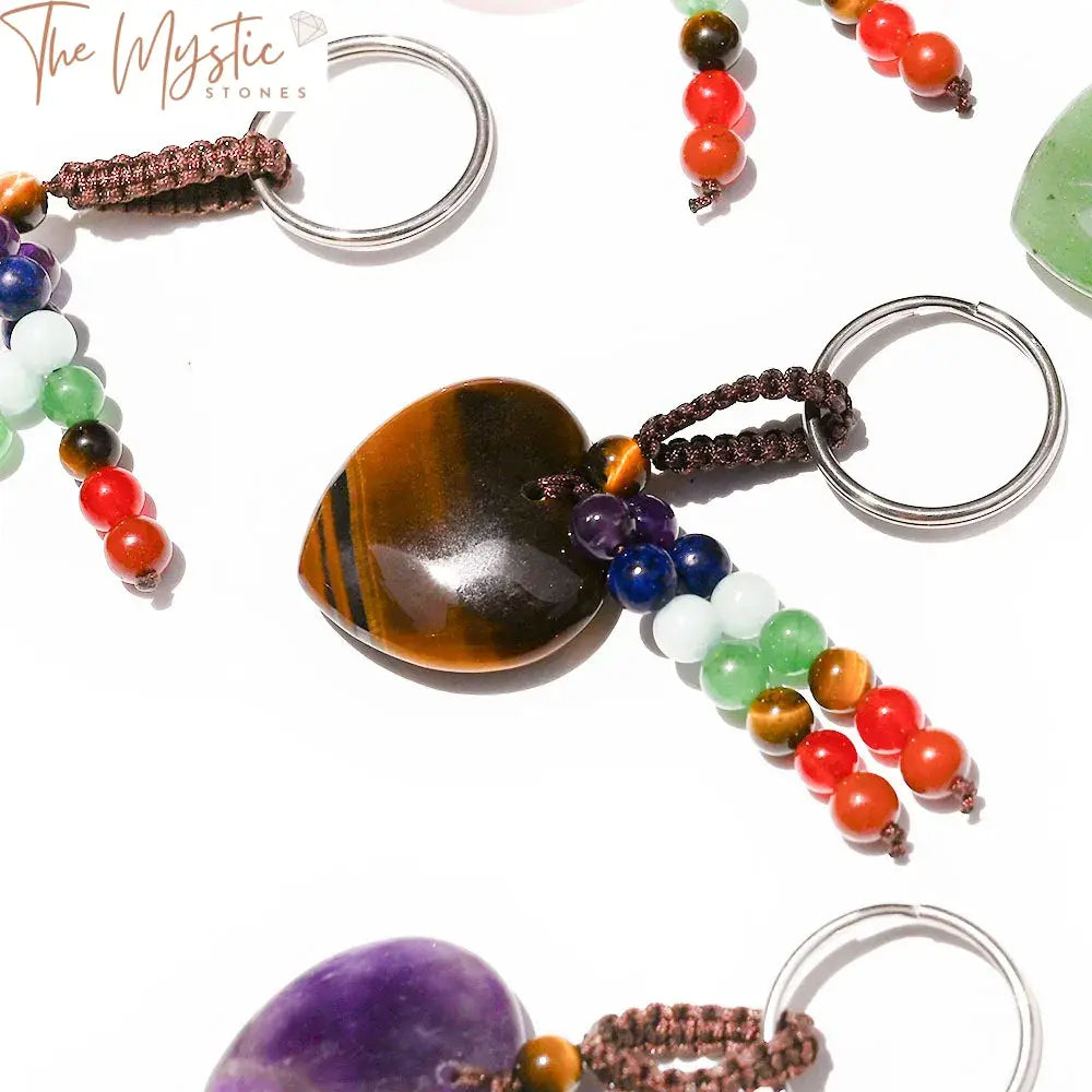 Heart Stone Quartz Crystal Chakra Keychain