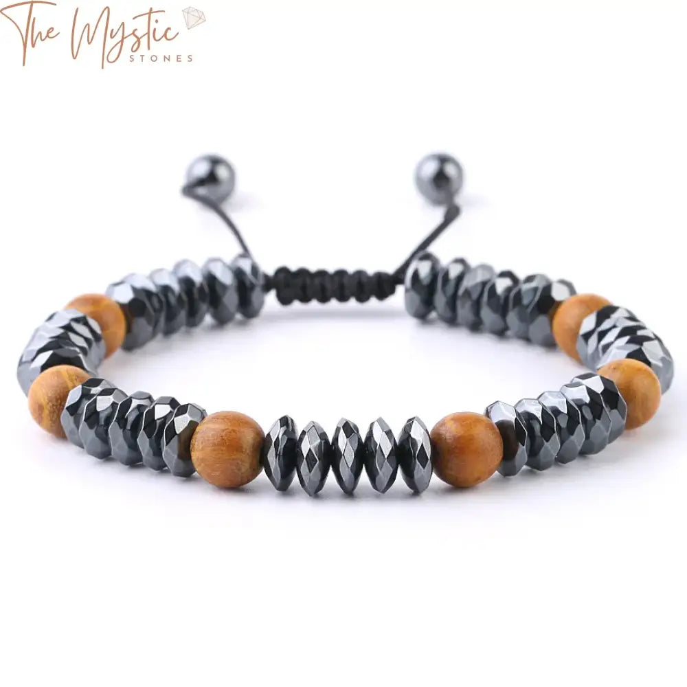 Hematite & Wood Unisex Energy Bracelet