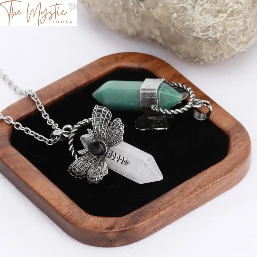 Hexagon Crystal Dragonfly Pendant Necklace