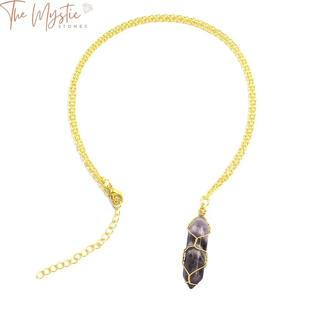 Hexagonal Amethyst Quartz Pendant With Gold Chain