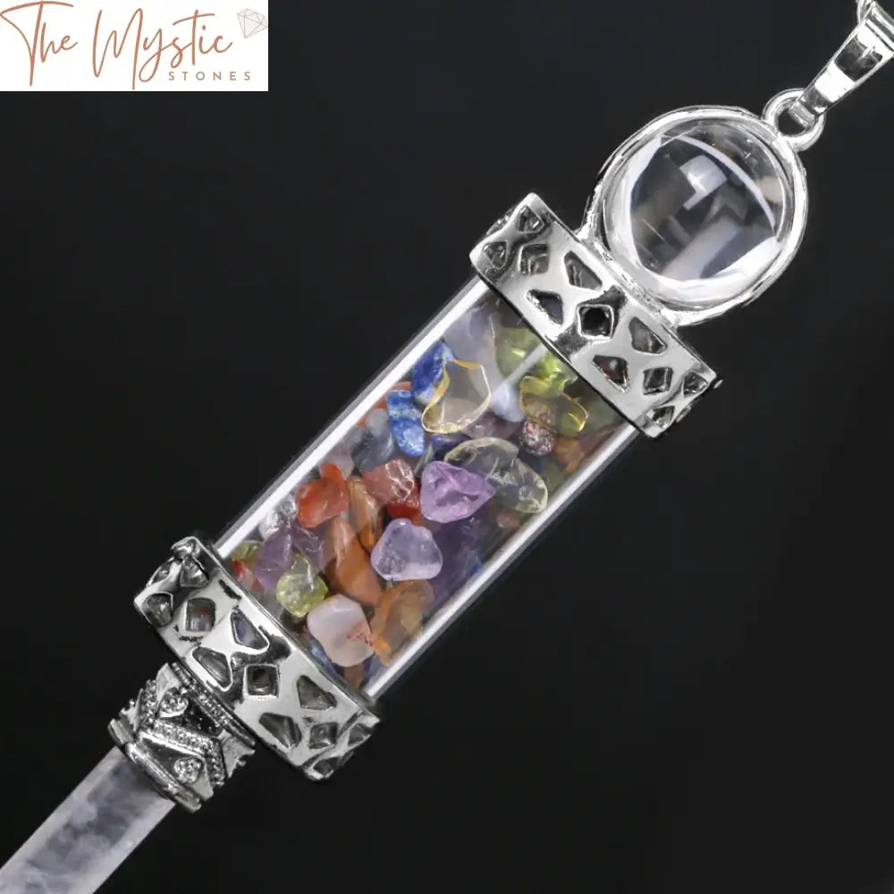 Hexagonal Clear Quartz Pendulum With Wishing Bottle