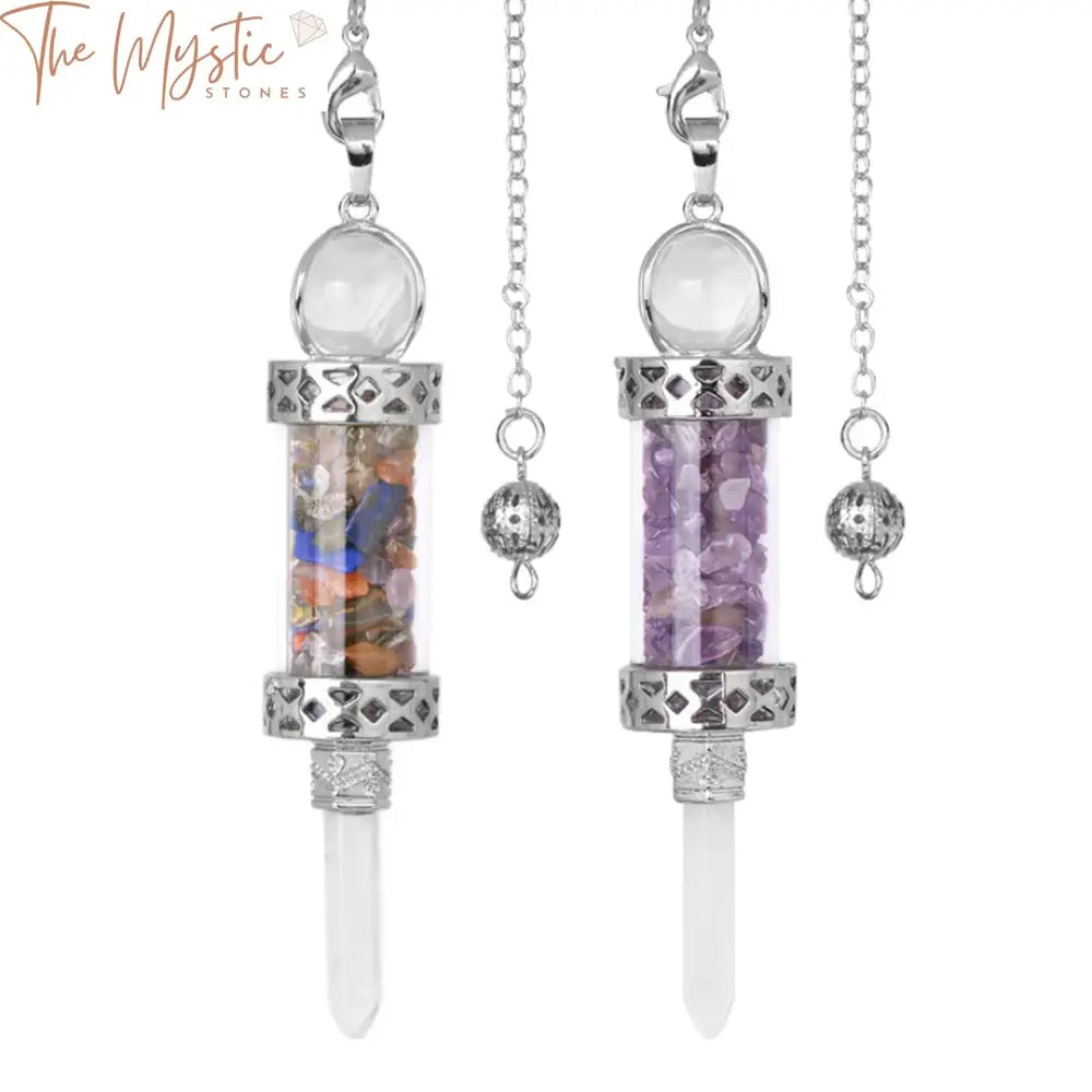 Hexagonal Clear Quartz Pendulum With Wishing Bottle