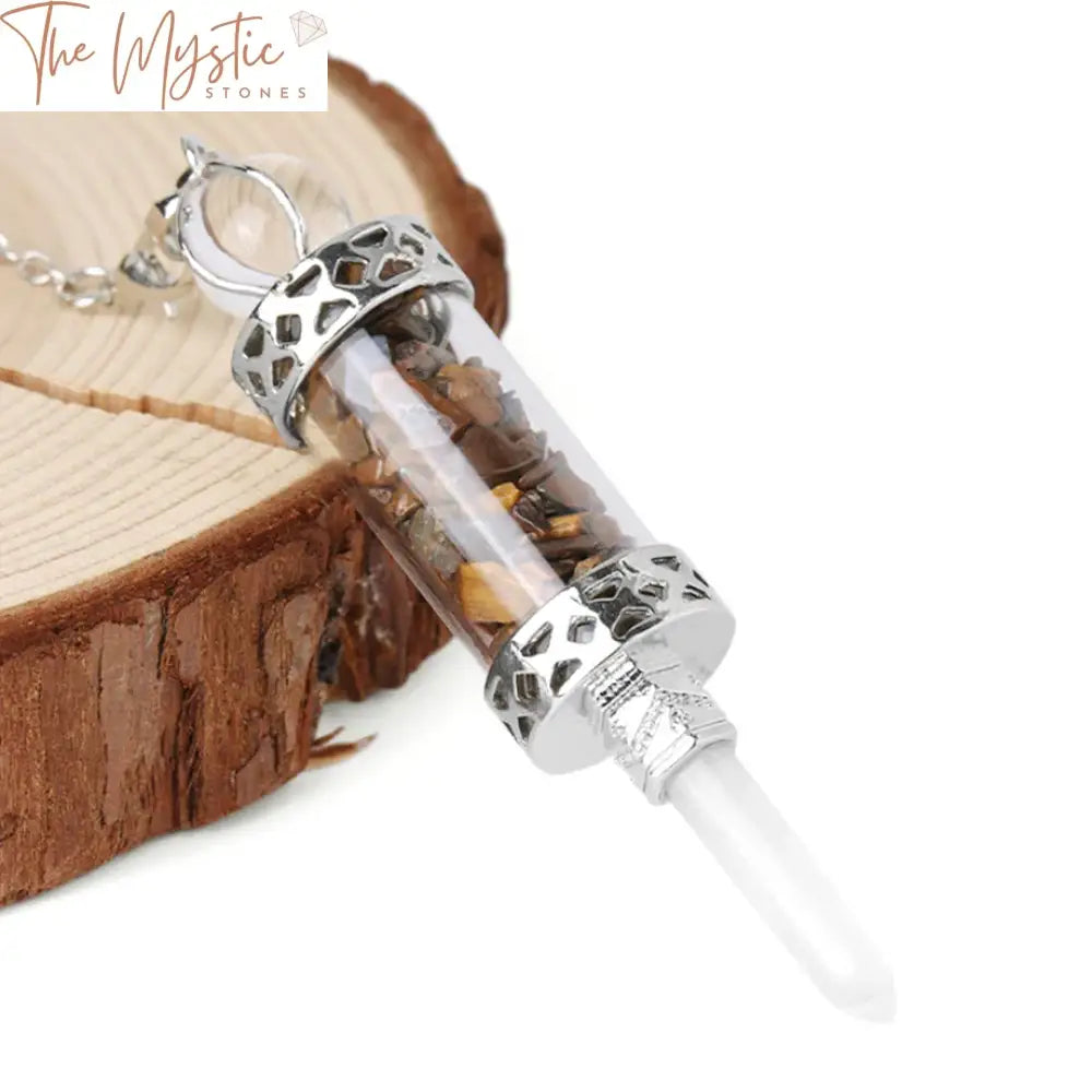 Hexagonal Clear Quartz Pendulum With Wishing Bottle