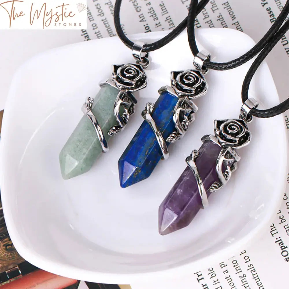 Hexagonal Crystal & Stone Pendant Necklace