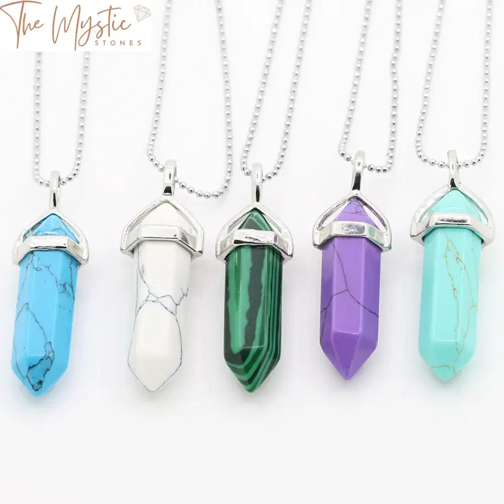 Hexagonal Gemstone Bullet Pendant Necklace