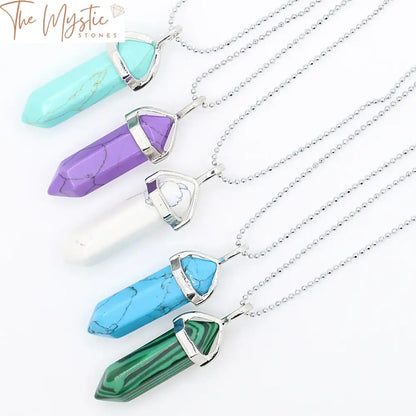 Hexagonal Gemstone Bullet Pendant Necklace