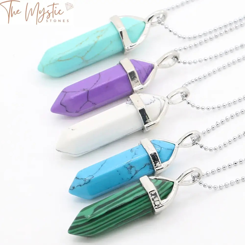 Hexagonal Gemstone Bullet Pendant Necklace