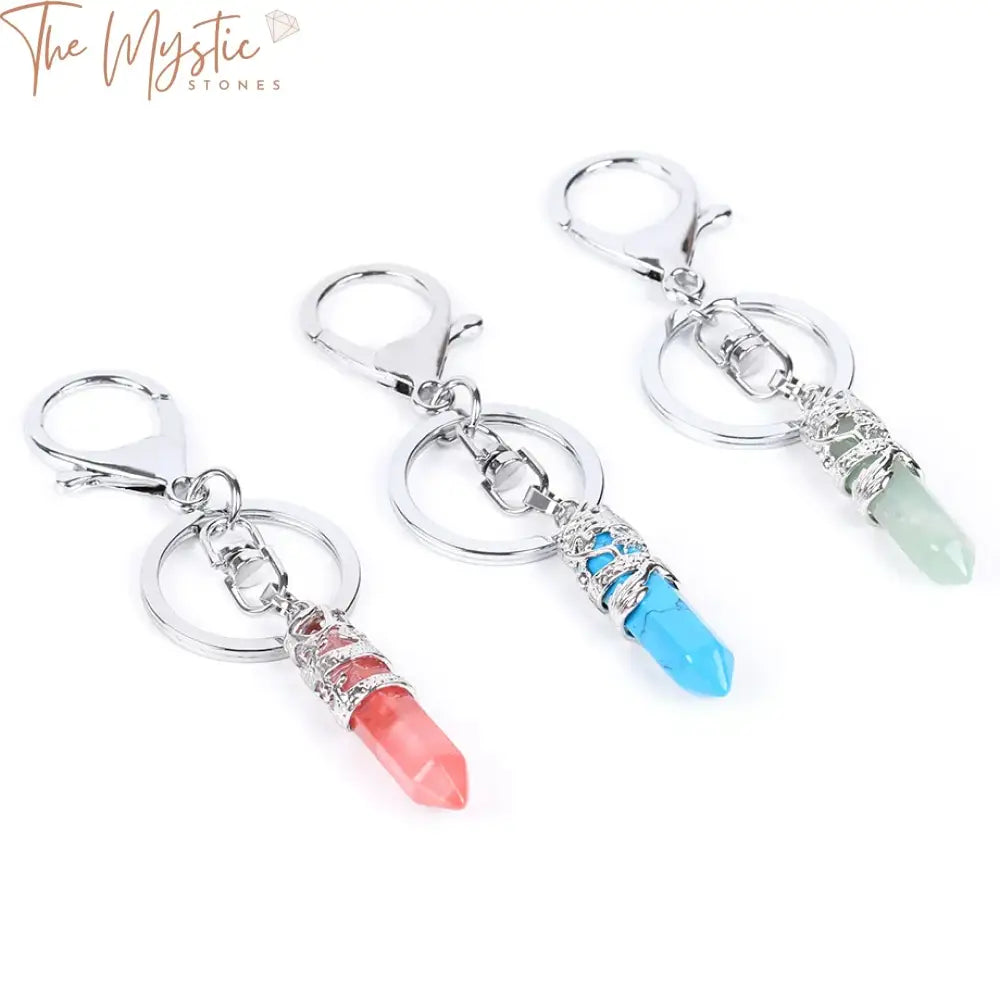 Hexagonal Gemstone Keychain Pendant