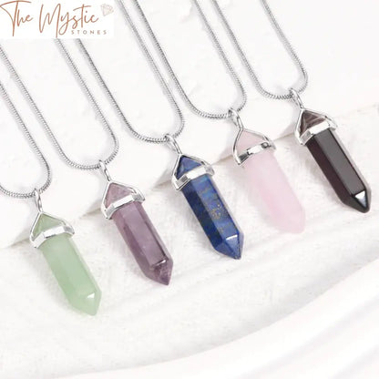 Hexagonal Natural Stone Crystal Pendant Necklace