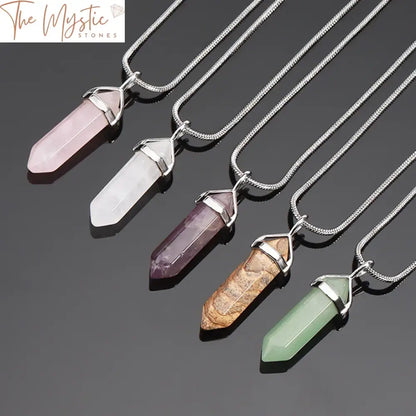 Hexagonal Natural Stone Crystal Pendant Necklace