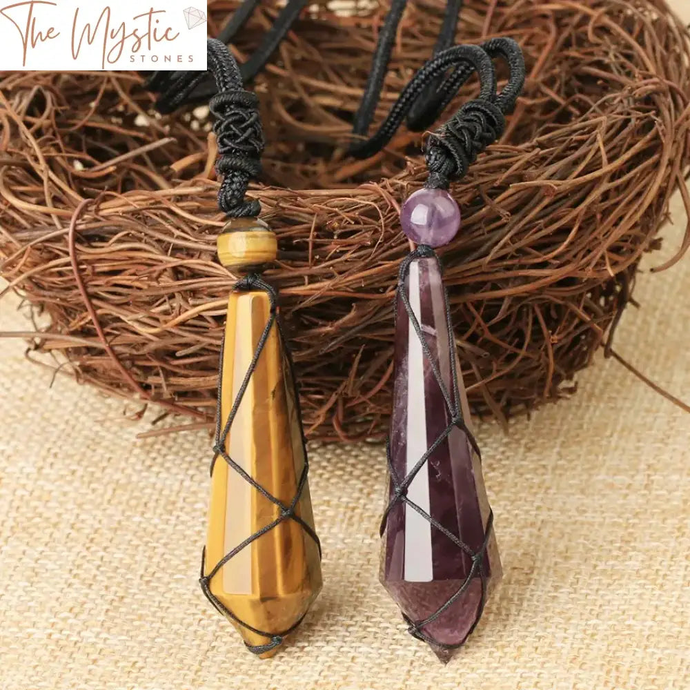 Hexagonal Natural Stone Pendant Necklaces