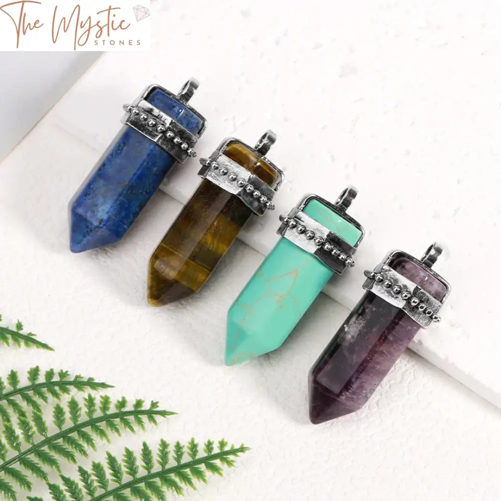 Hexagonal Natural Stone Reiki Necklace With Stainless Steel Chain