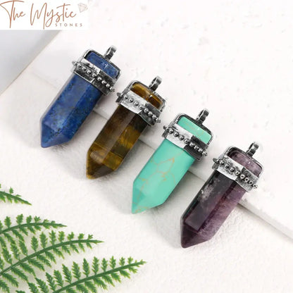 Hexagonal Natural Stone Reiki Necklace With Stainless Steel Chain