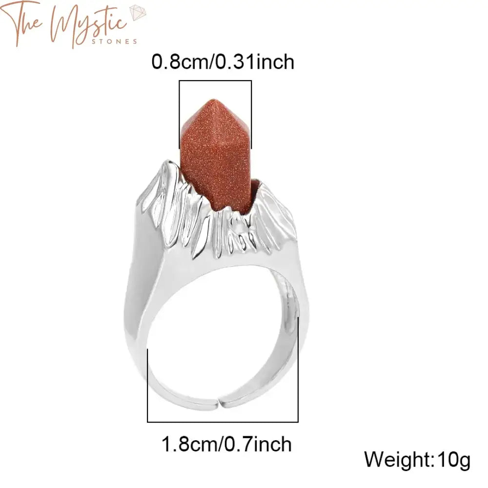 Hexagonal Prism Natural Stone Open Ring