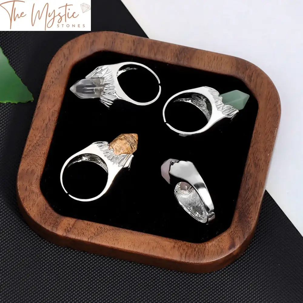 Hexagonal Prism Natural Stone Open Ring