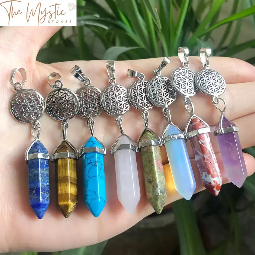 Hexagonal Silver Natural Stone Pendants