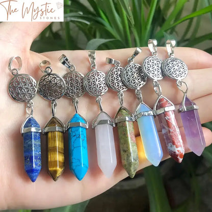 Hexagonal Silver Natural Stone Pendants