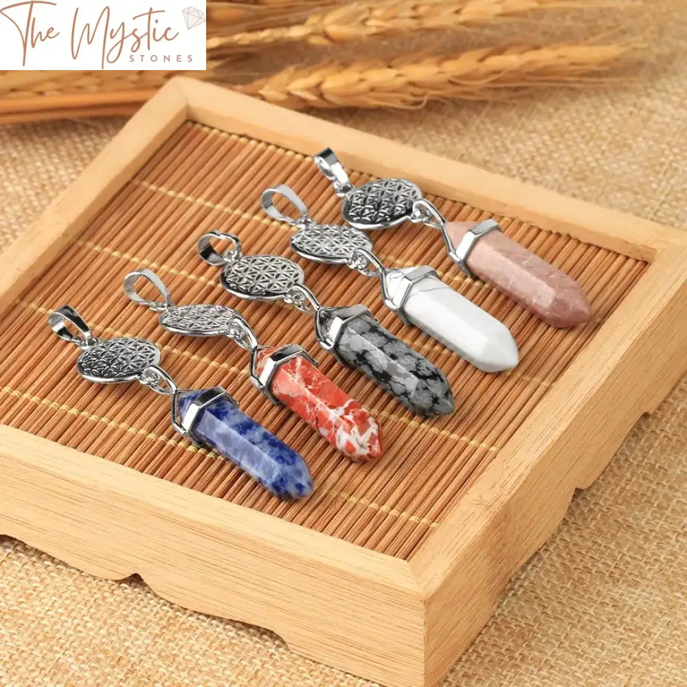 Hexagonal Silver Natural Stone Pendants