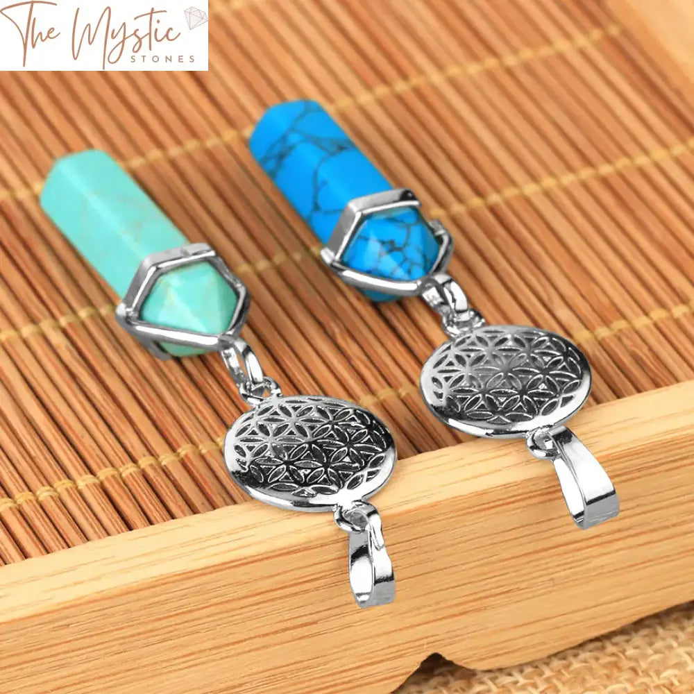 Hexagonal Silver Natural Stone Pendants