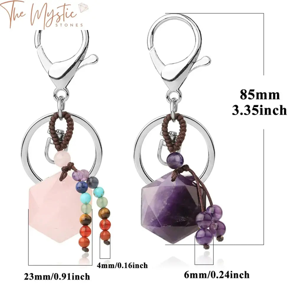 Hexagram Reiki Quartz Crystal Keychain