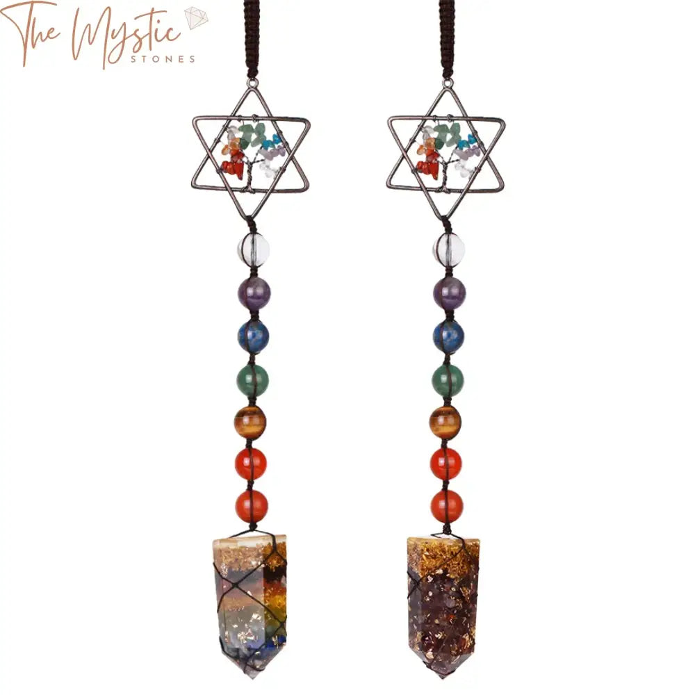 A decorative hanging accessory designed for car mirrors, featuring a hexagram shape as the central Tree of Life symbol.