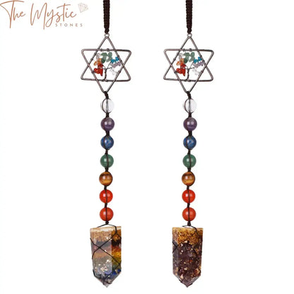 A decorative hanging accessory designed for car mirrors, featuring a hexagram shape as the central Tree of Life symbol.