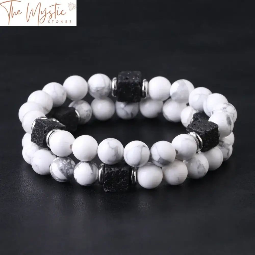 Howlite & Lava Bead Matching Bracelets