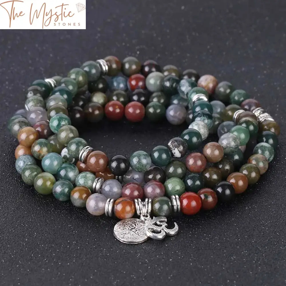 Indian Agate Om Yoga Balance Bracelet