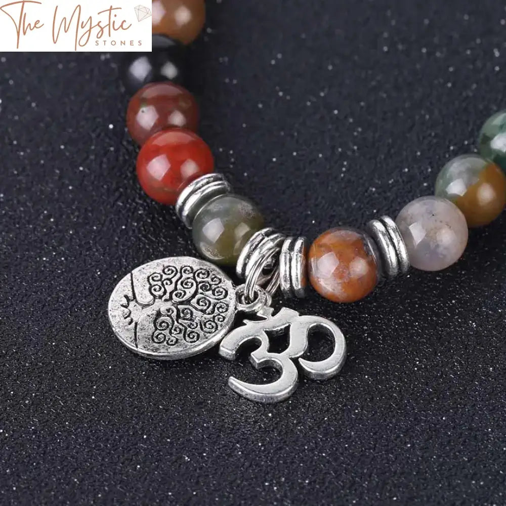 Indian Agate Om Yoga Balance Bracelet