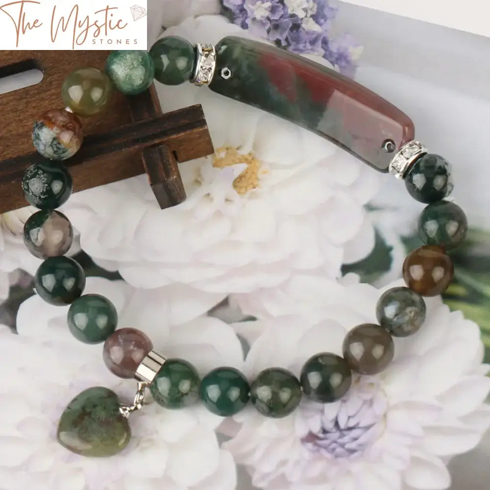 Indian Onyx And Agate Heart Charm Bracelet