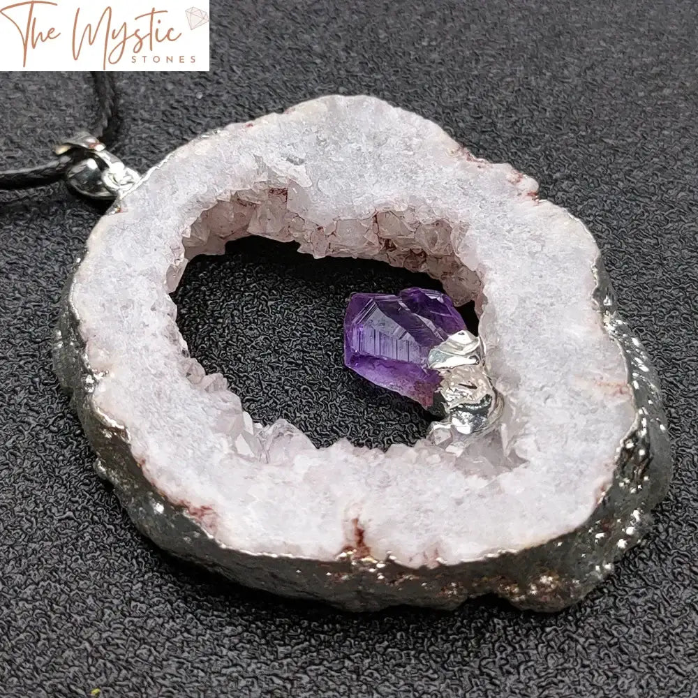 Irregular Geode Agate Pendant With Amethyst Inlay