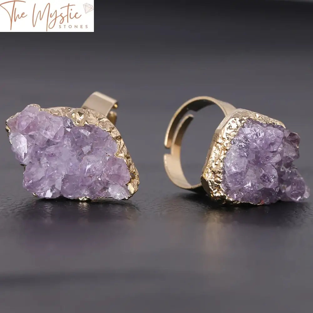 Irregular Purple Quartz Crystal Ring